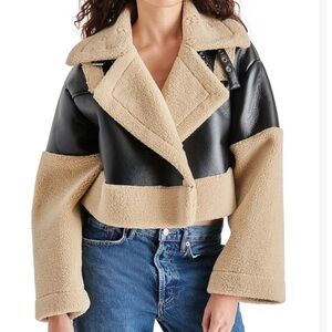 Steve Madden Mixed Teddy/Leather Fashion Coat
